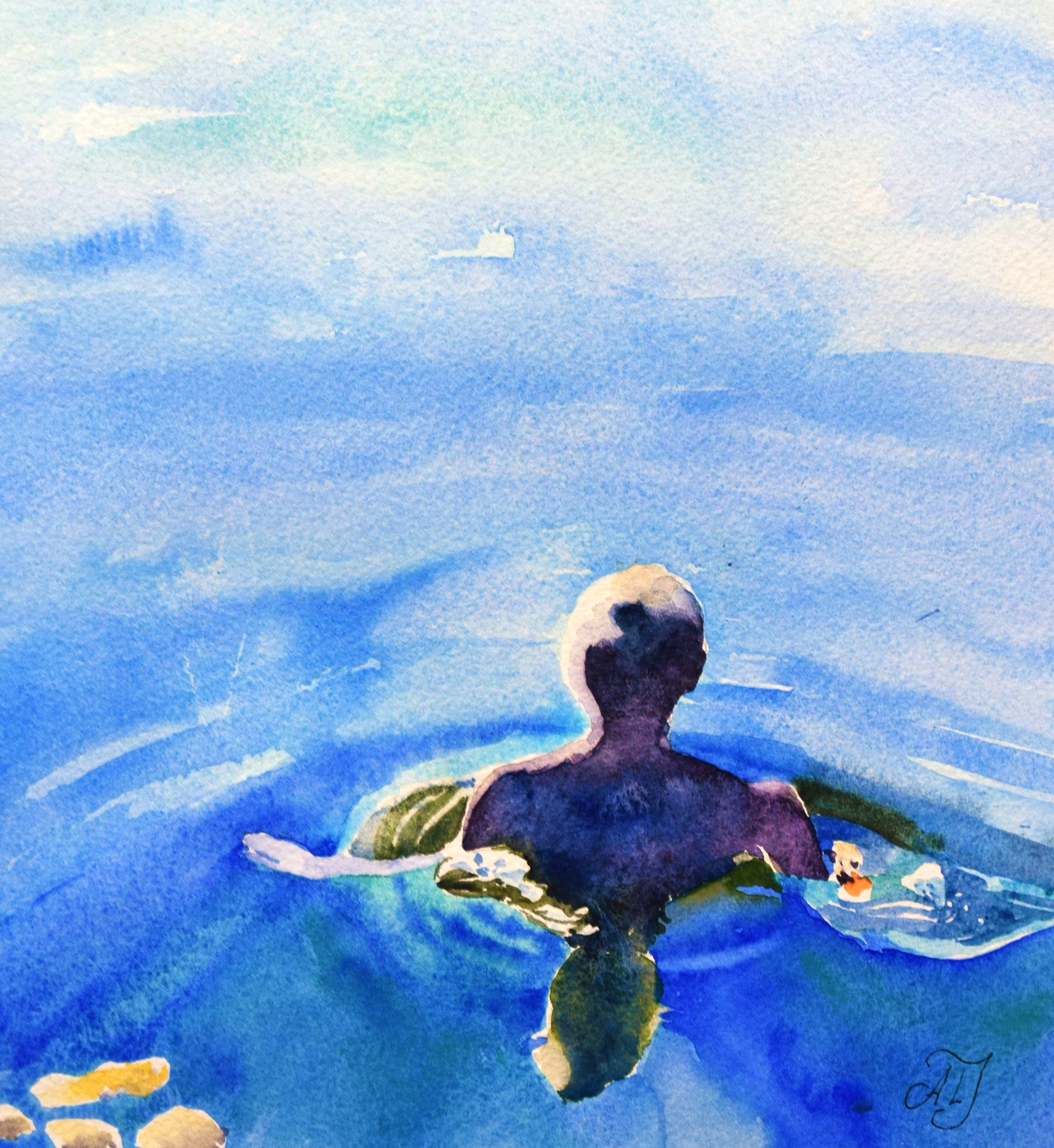 "Att bli buren framåt på vågorna", akvarell, 40x50 cm