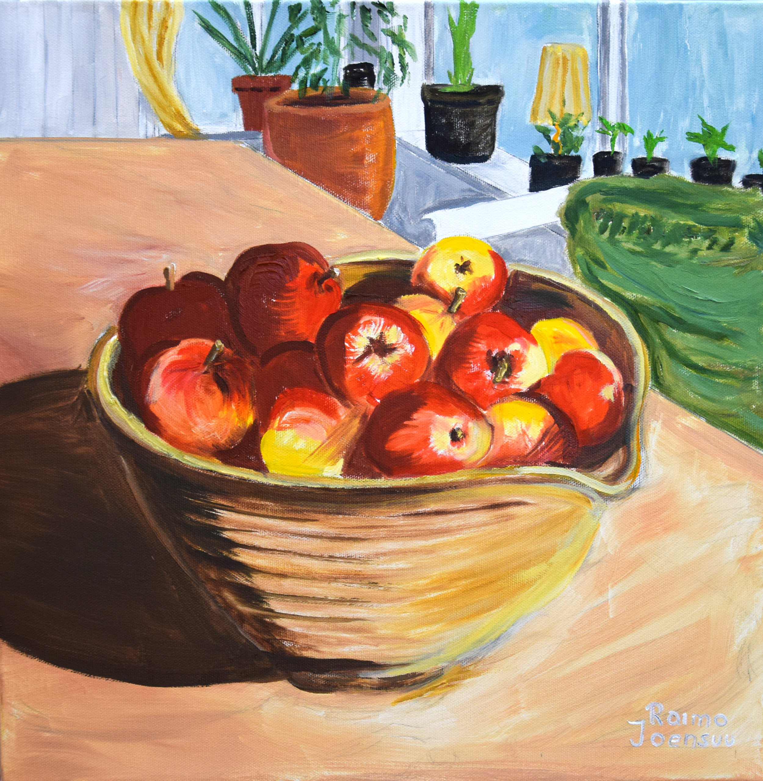 "Bara äpplen", olja, 40 x 40 cm